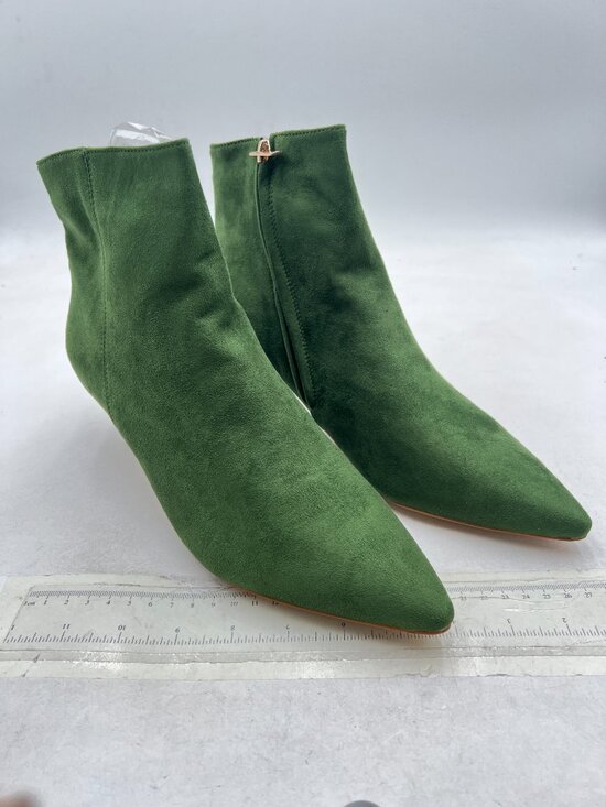 FSJ Women Gorgeous Side Zipper Ankle Boots Pointed Close Toe  Green Women Chic Low Kitten Heel Ankle Boots Pointed Toe Side Zipper Prom Booti
